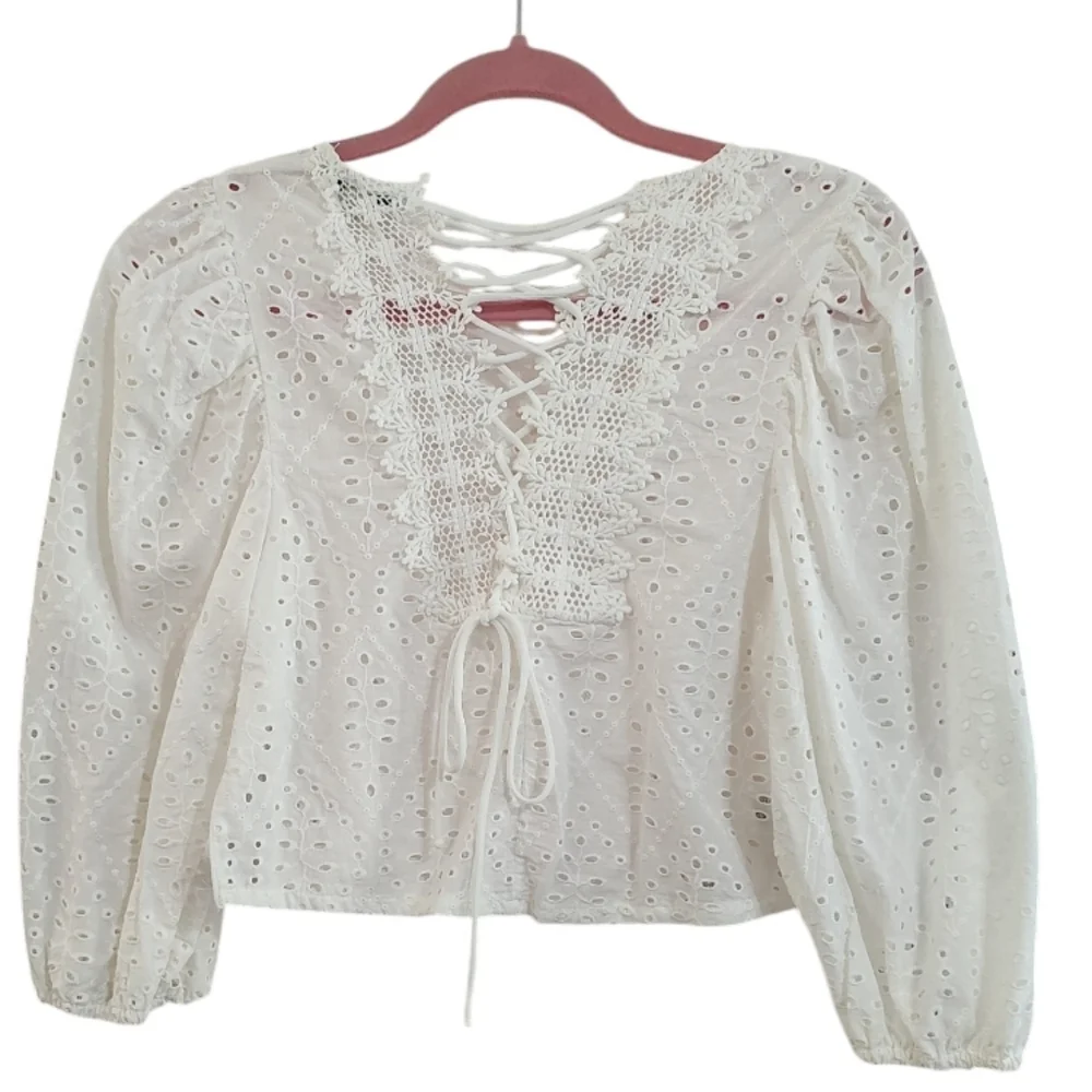 Haute Monde White Eyelet Crop Top